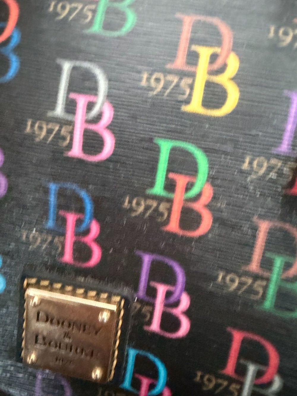 Dooney & Bourke Multicolor Monogram Tote Bag Large Shoulder Purse Black Canvas - Picture 7 of 16